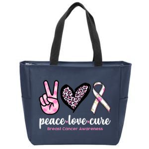 Peace Love Cure Breast Cancer Awareness Fashion Patterns Zip Tote Bag