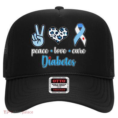 Peace Love Cure Diabetes High Crown Mesh Back Trucker Hat