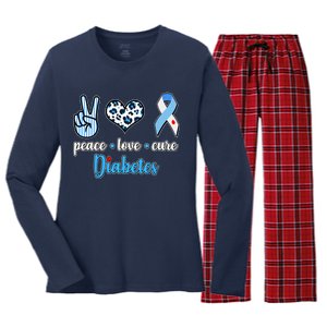 Peace Love Cure Diabetes Women's Long Sleeve Flannel Pajama Set 