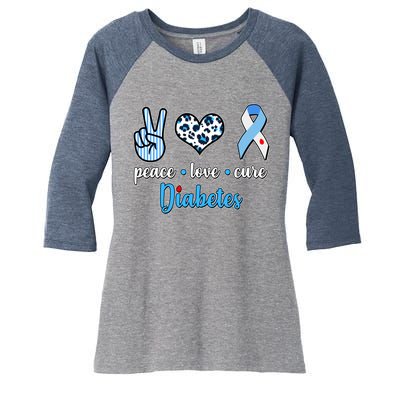 Peace Love Cure Diabetes Women's Tri-Blend 3/4-Sleeve Raglan Shirt