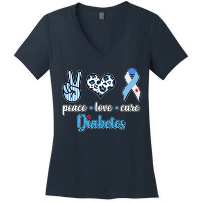 Peace Love Cure Diabetes Women's V-Neck T-Shirt