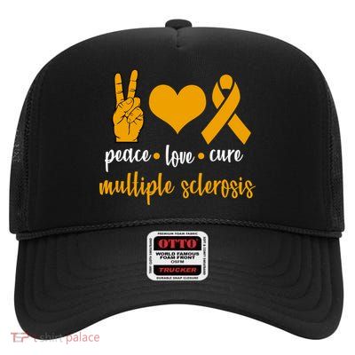 Peace Love Cure Multiple Sclerosis High Crown Mesh Back Trucker Hat