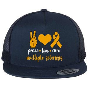 Peace Love Cure Multiple Sclerosis Flat Bill Trucker Hat