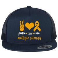 Peace Love Cure Multiple Sclerosis Flat Bill Trucker Hat