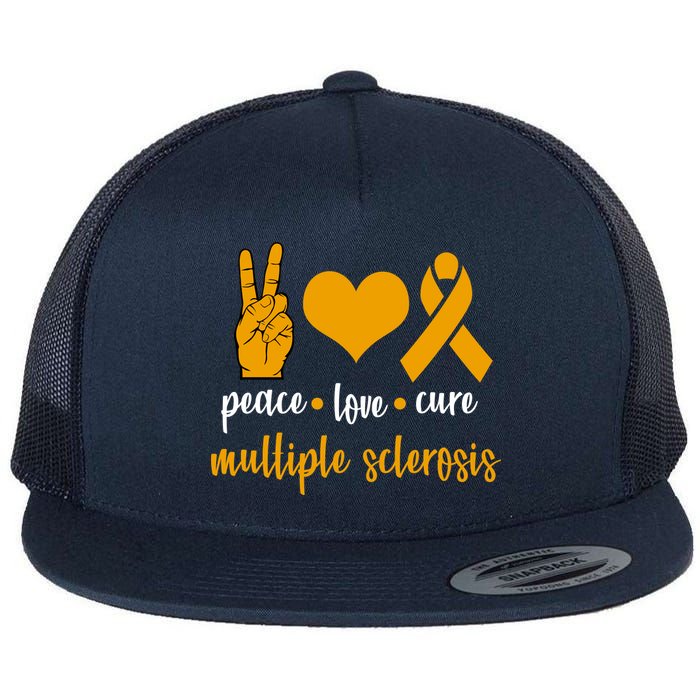 Peace Love Cure Multiple Sclerosis Flat Bill Trucker Hat