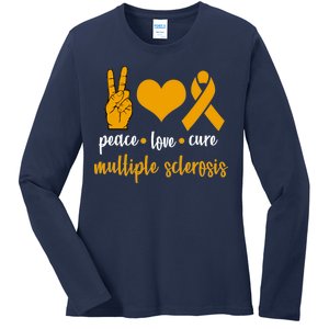 Peace Love Cure Multiple Sclerosis Ladies Long Sleeve Shirt