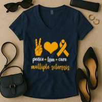 Peace Love Cure Multiple Sclerosis Women's V-Neck T-Shirt