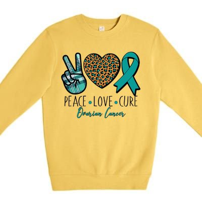 Peace Love Cure Ovarian Cancer Awareness Premium Crewneck Sweatshirt