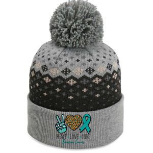 Peace Love Cure Ovarian Cancer Awareness The Baniff Cuffed Pom Beanie