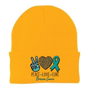 Peace Love Cure Ovarian Cancer Awareness Knit Cap Winter Beanie