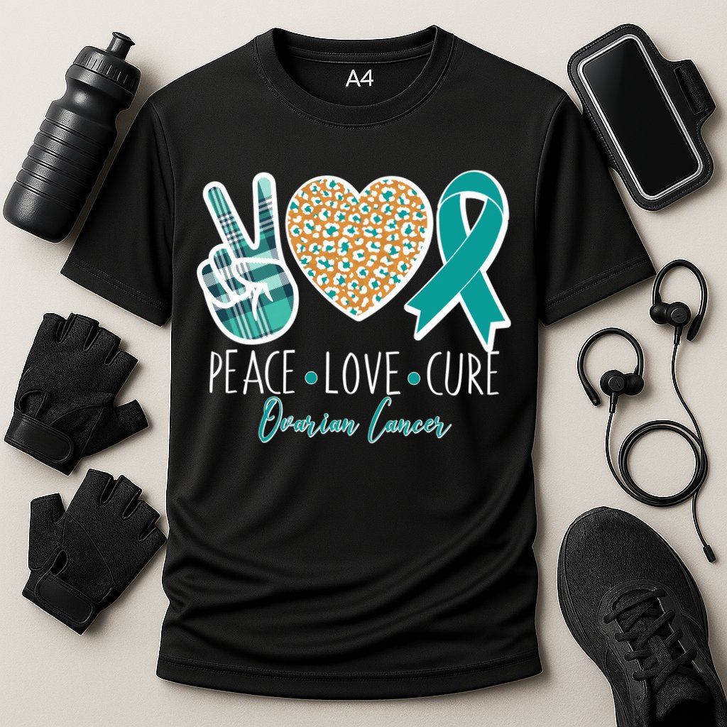Peace Love Cure Ovarian Cancer Awareness Cooling Performance Crew T-Shirt
