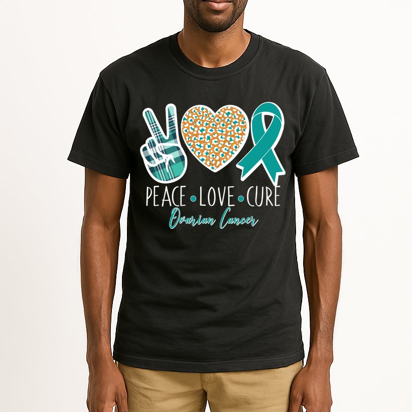 Peace Love Cure Ovarian Cancer Awareness Tall T-Shirt