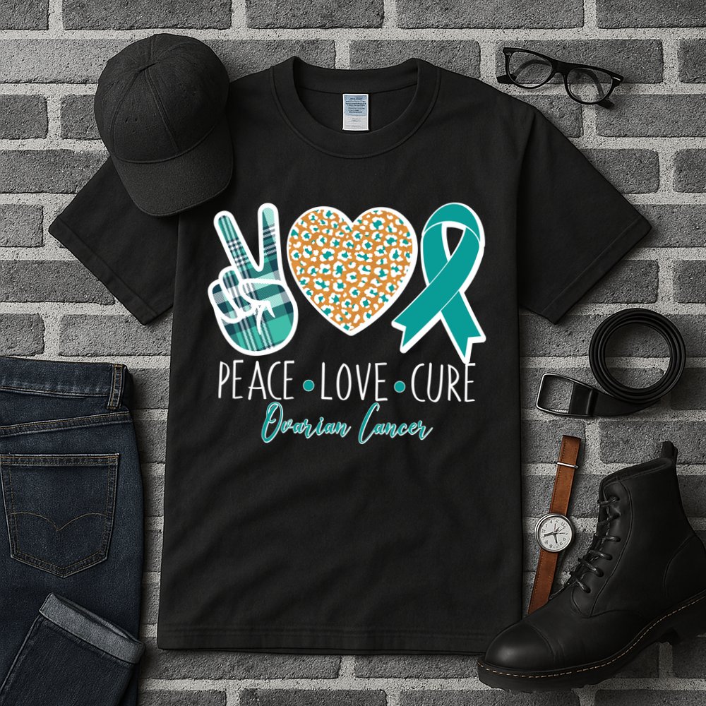 Peace Love Cure Ovarian Cancer Awareness Tall T-Shirt