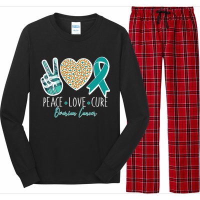 Peace Love Cure Ovarian Cancer Awareness Long Sleeve Pajama Set