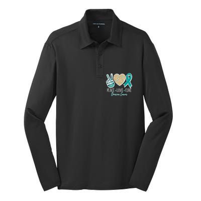 Peace Love Cure Ovarian Cancer Awareness Silk Touch Performance Long Sleeve Polo