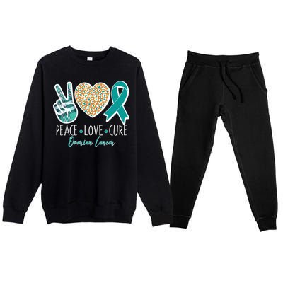 Peace Love Cure Ovarian Cancer Awareness Premium Crewneck Sweatsuit Set