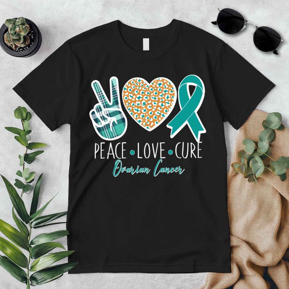 Peace Love Cure Ovarian Cancer Awareness Premium T-Shirt