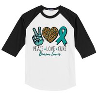 Peace Love Cure Ovarian Cancer Awareness Baseball Sleeve Shirt