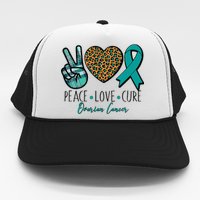 Peace Love Cure Ovarian Cancer Awareness Trucker Hat