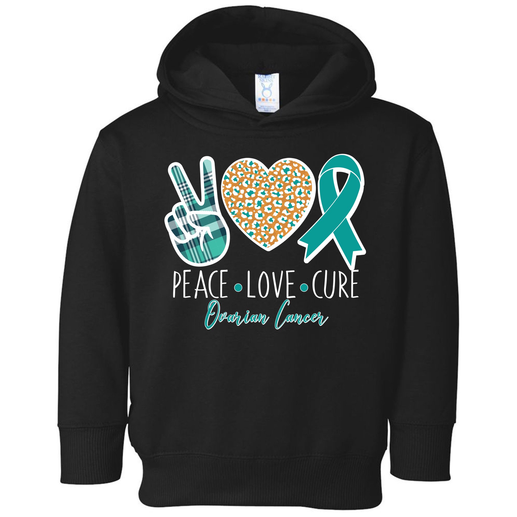 Peace Love Cure Ovarian Cancer Awareness Toddler Hoodie