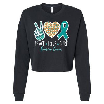 Peace Love Cure Ovarian Cancer Awareness Cropped Pullover Crew