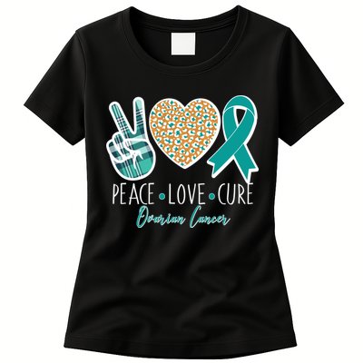 Peace Love Cure Ovarian Cancer Awareness Womens T-Shirt