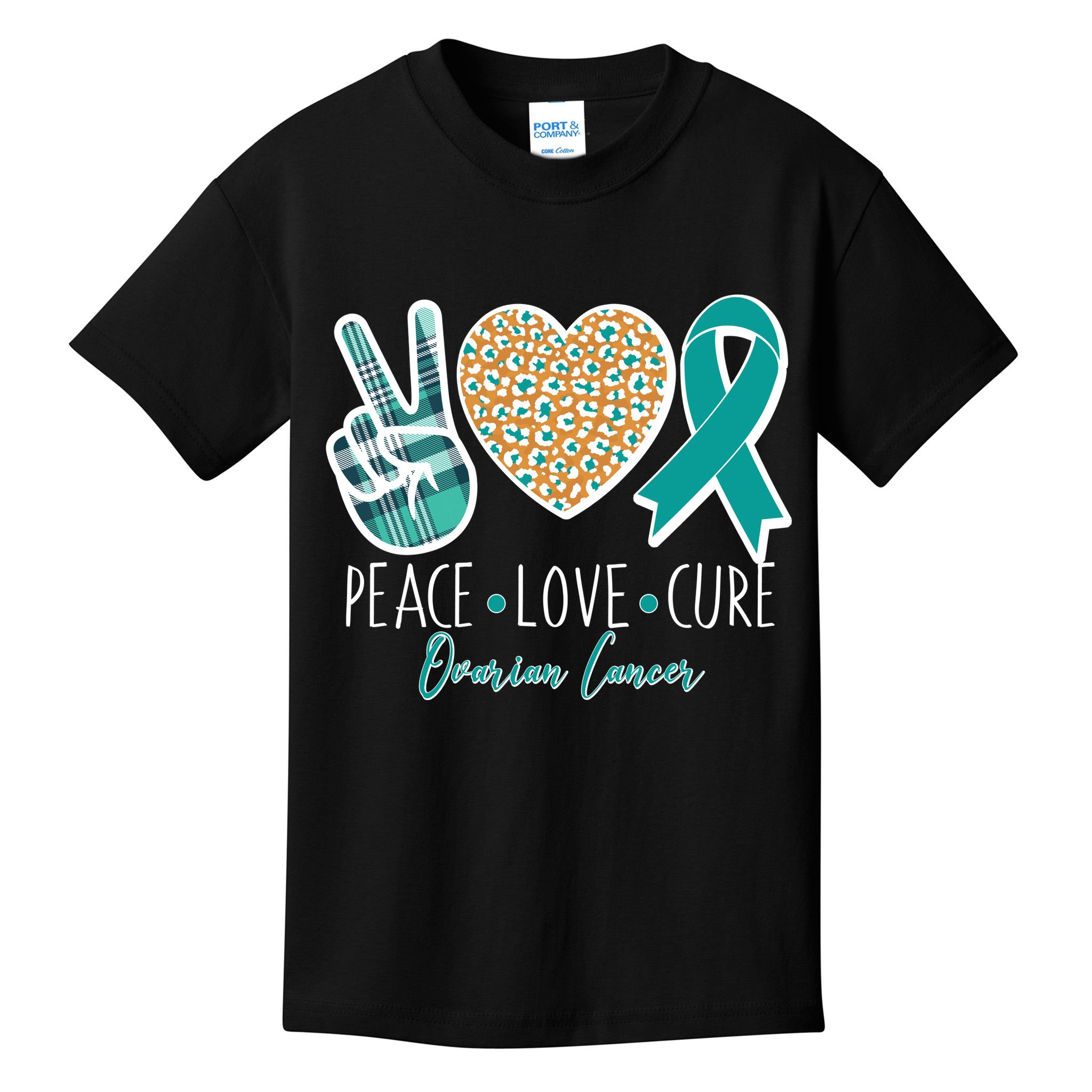 Peace Love Cure Ovarian Cancer Awareness Kids T-Shirt