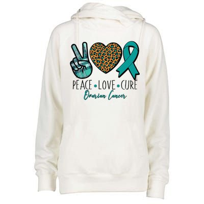 Peace Love Cure Ovarian Cancer Awareness Womens Funnel Neck Pullover Hood