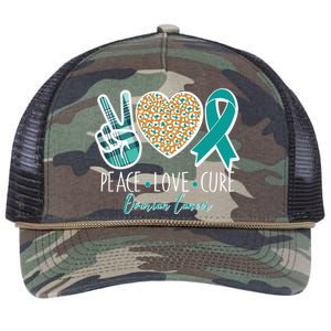 Peace Love Cure Ovarian Cancer Awareness Retro Rope Trucker Hat Cap