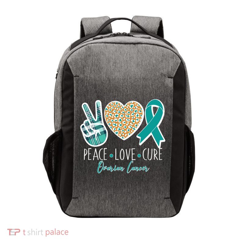 Peace Love Cure Ovarian Cancer Awareness Vector Backpack