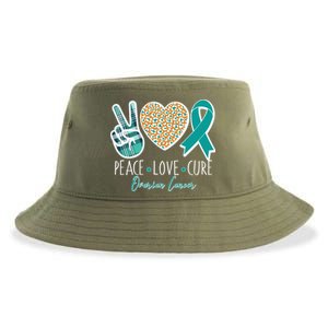 Peace Love Cure Ovarian Cancer Awareness Sustainable Bucket Hat