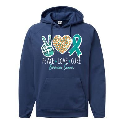 Peace Love Cure Ovarian Cancer Awareness Performance Fleece Hoodie