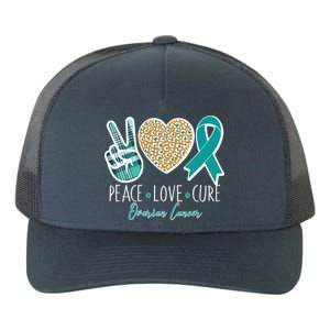 Peace Love Cure Ovarian Cancer Awareness Yupoong Adult 5-Panel Trucker Hat