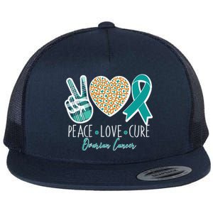 Peace Love Cure Ovarian Cancer Awareness Flat Bill Trucker Hat