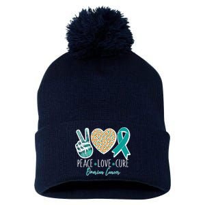 Peace Love Cure Ovarian Cancer Awareness Pom Pom 12in Knit Beanie