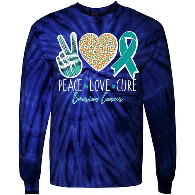 Peace Love Cure Ovarian Cancer Awareness Tie-Dye Long Sleeve Shirt