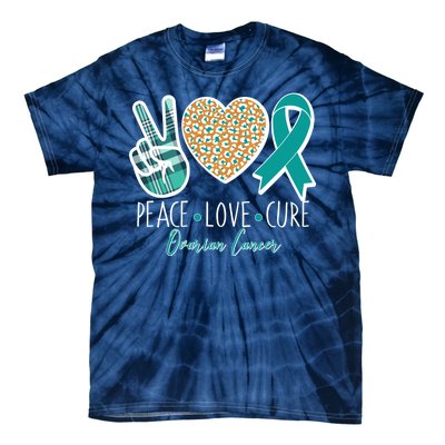 Peace Love Cure Ovarian Cancer Awareness Tie-Dye T-Shirt