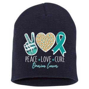 Peace Love Cure Ovarian Cancer Awareness Short Acrylic Beanie