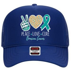 Peace Love Cure Ovarian Cancer Awareness High Crown Mesh Back Trucker Hat