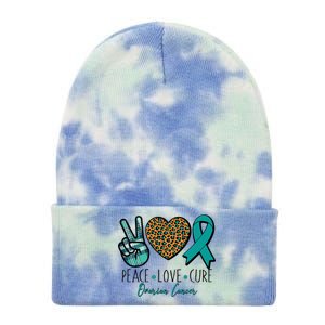 Peace Love Cure Ovarian Cancer Awareness Tie Dye 12in Knit Beanie