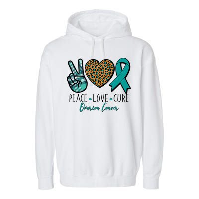 Peace Love Cure Ovarian Cancer Awareness Garment-Dyed Fleece Hoodie