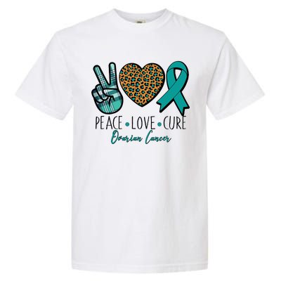 Peace Love Cure Ovarian Cancer Awareness Garment-Dyed Heavyweight T-Shirt