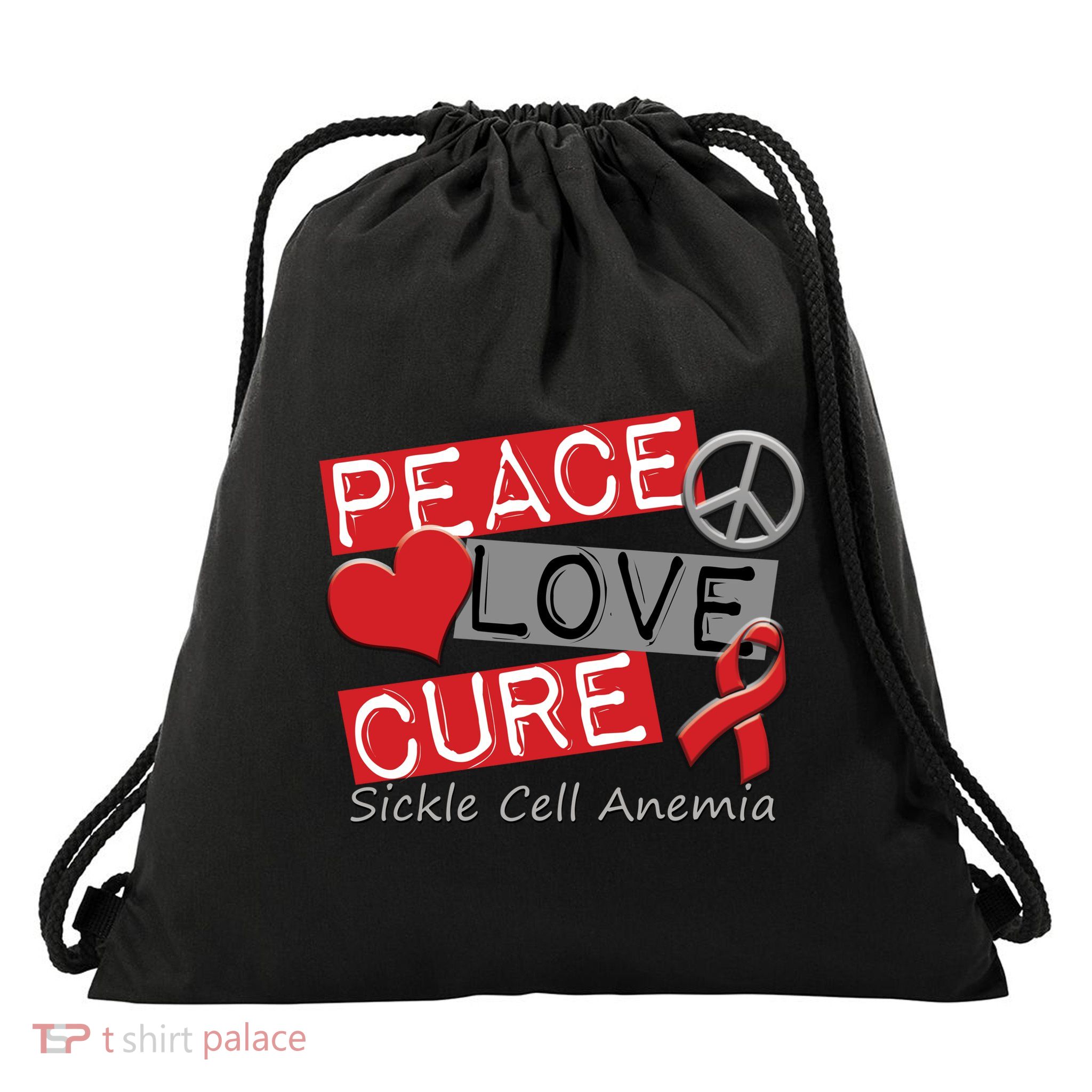 Peace Love Cure Sickle Cell Anemia Drawstring Bag