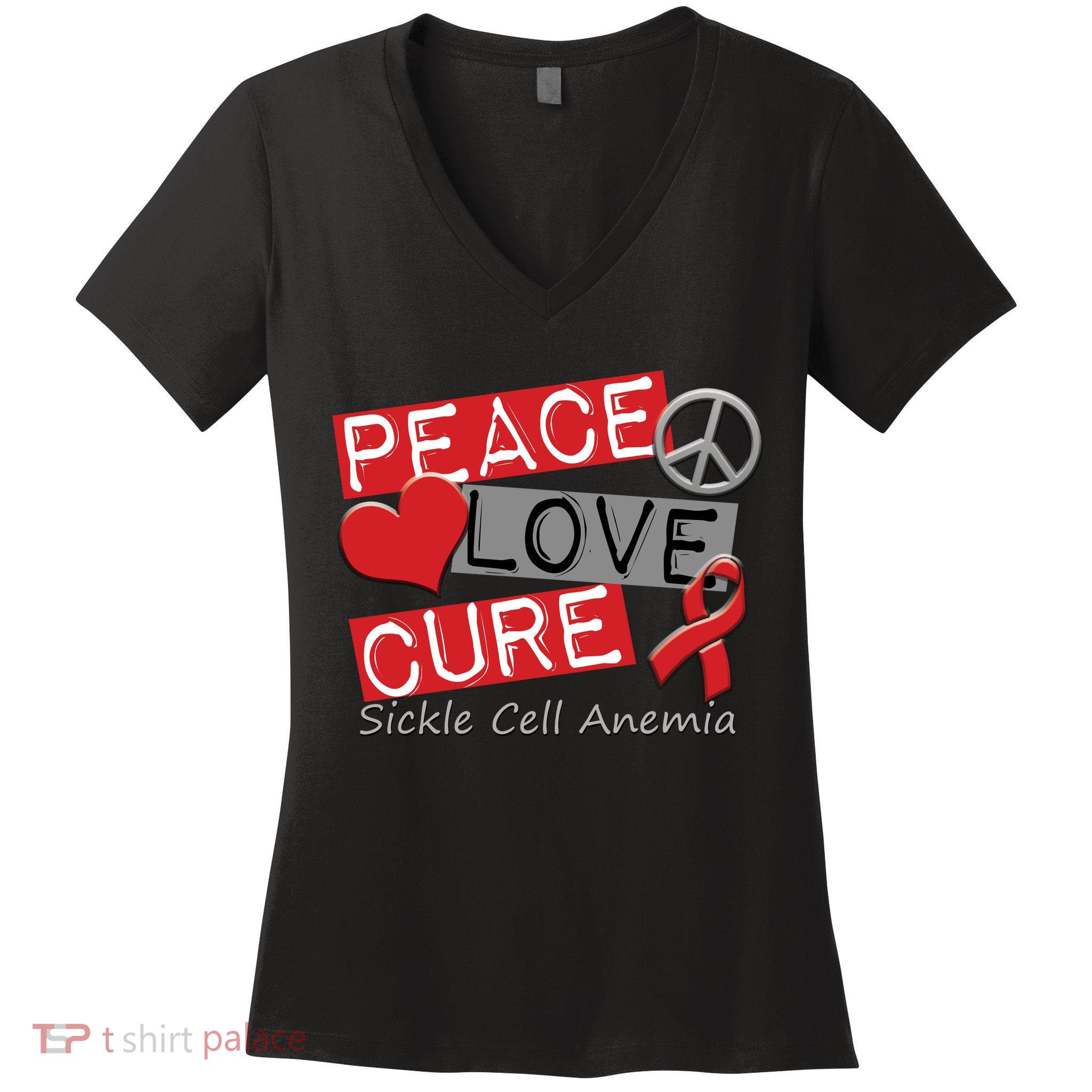 Peace Love Cure Sickle Cell Anemia Women's V-Neck T-Shirt