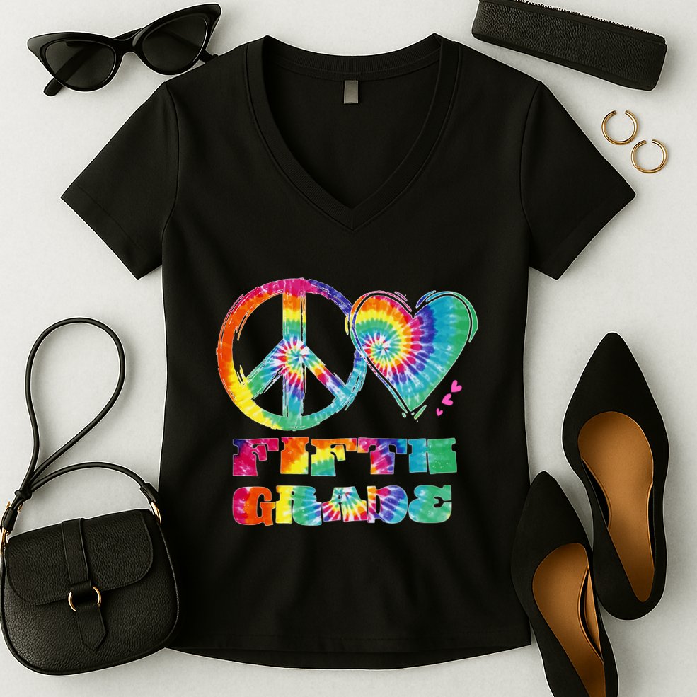 Peace Love Fifth Grade Women's V-Neck T-Shirt