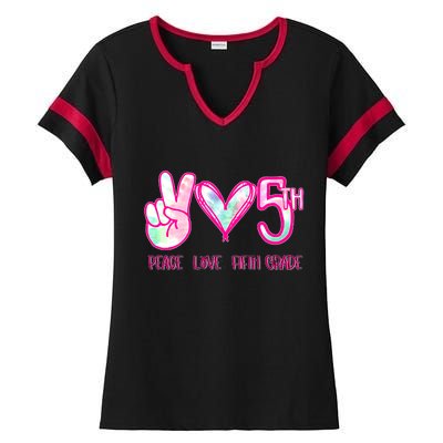 Peace Love Fifth-Grade Funny Cute Ladies Halftime Notch Neck Tee