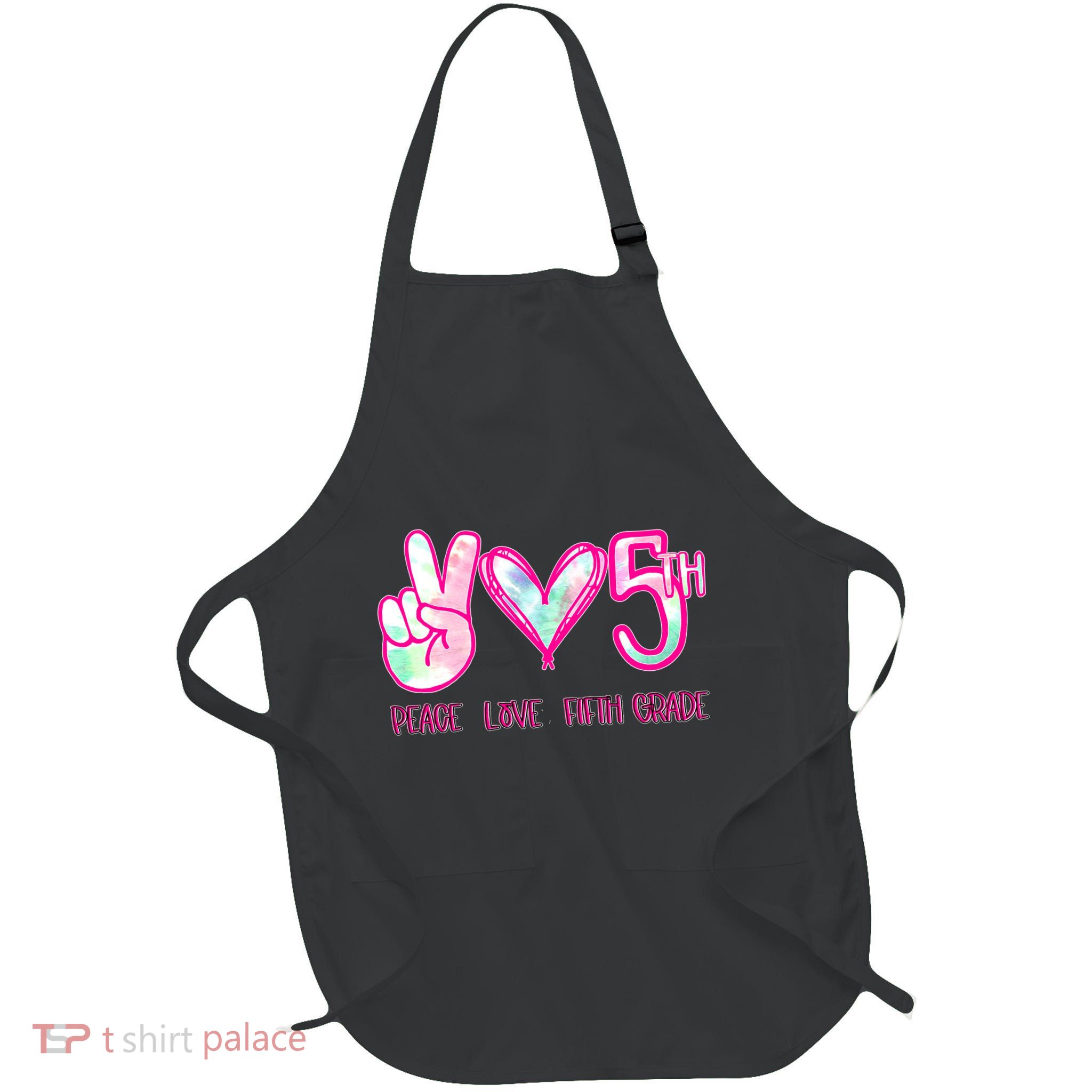 Peace Love Fifth-Grade Funny Cute Full-Length Apron With Pockets