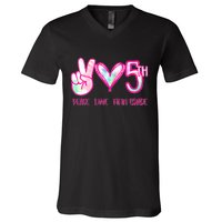 Peace Love Fifth-Grade Funny Cute V-Neck T-Shirt