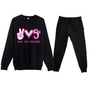 Peace Love Fifth-Grade Funny Cute Premium Crewneck Sweatsuit Set