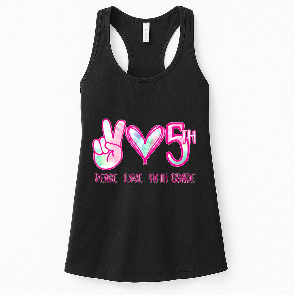 Peace Love Fifth-Grade Funny Cute Womens Tank Top
